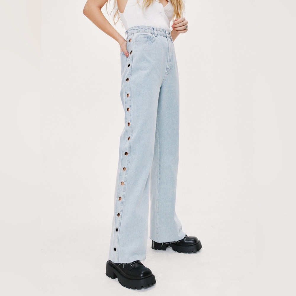 Nasty Gal Eyelet Design Fit and Flare Denim Jeans
